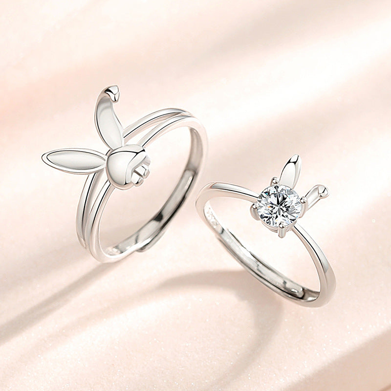 Bunny  with Zircon Silver Couple Ring for Women