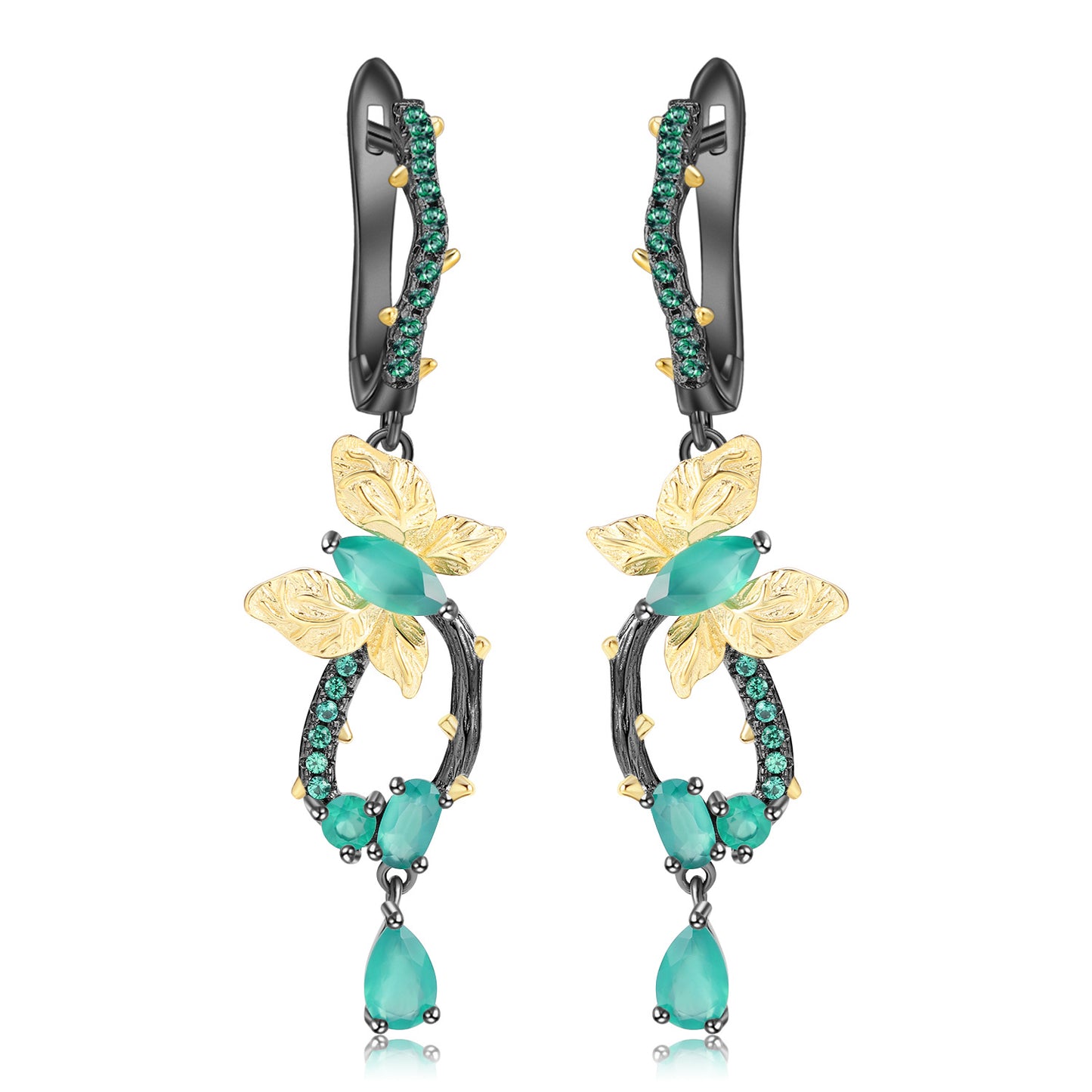 Premium Colourful Gemstones Butterfly Silver Drop Earrings for Women