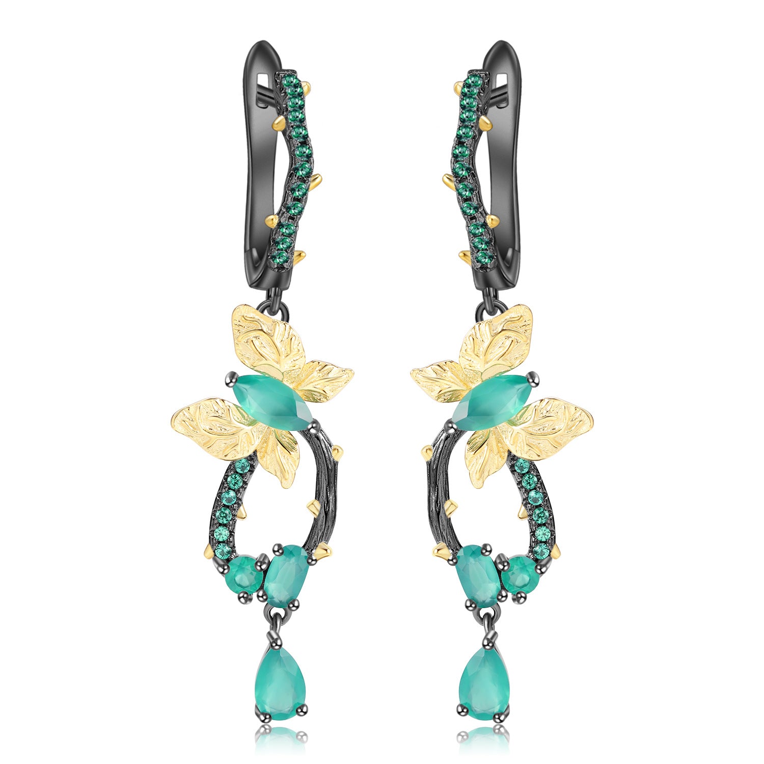 Premium Colourful Gemstones Butterfly Silver Drop Earrings for Women