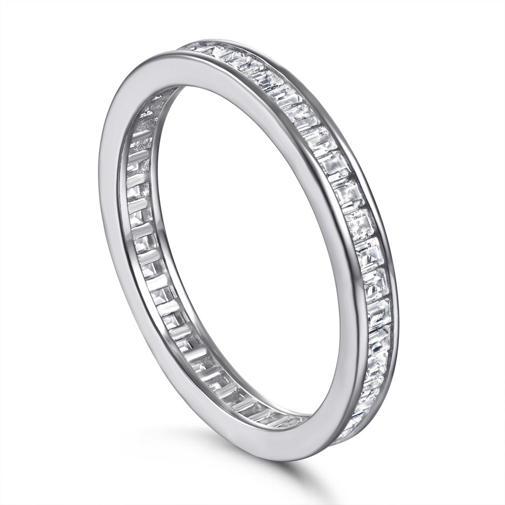 Full Row Emerald Cut Zircon Eternity Silver Ring for Women