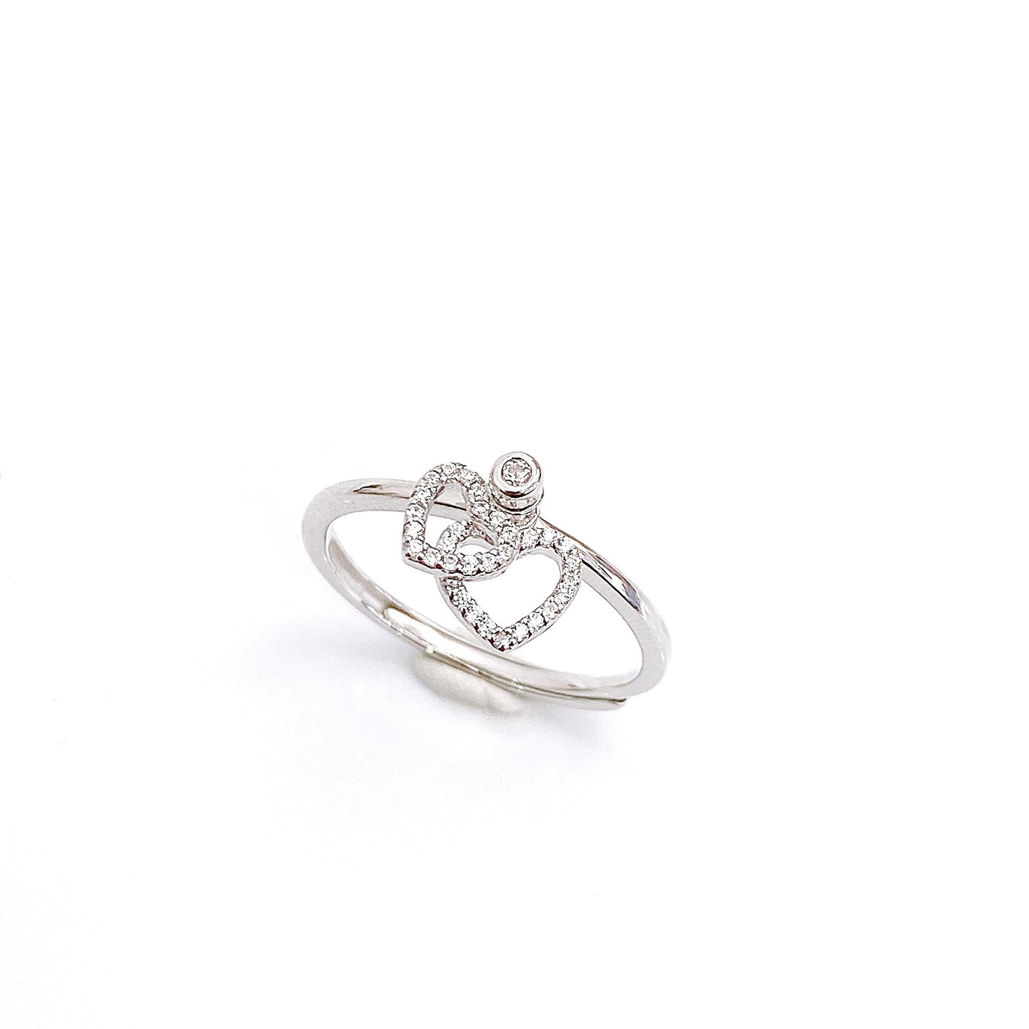 Rotatable Double Zircon Heart Silver Ring