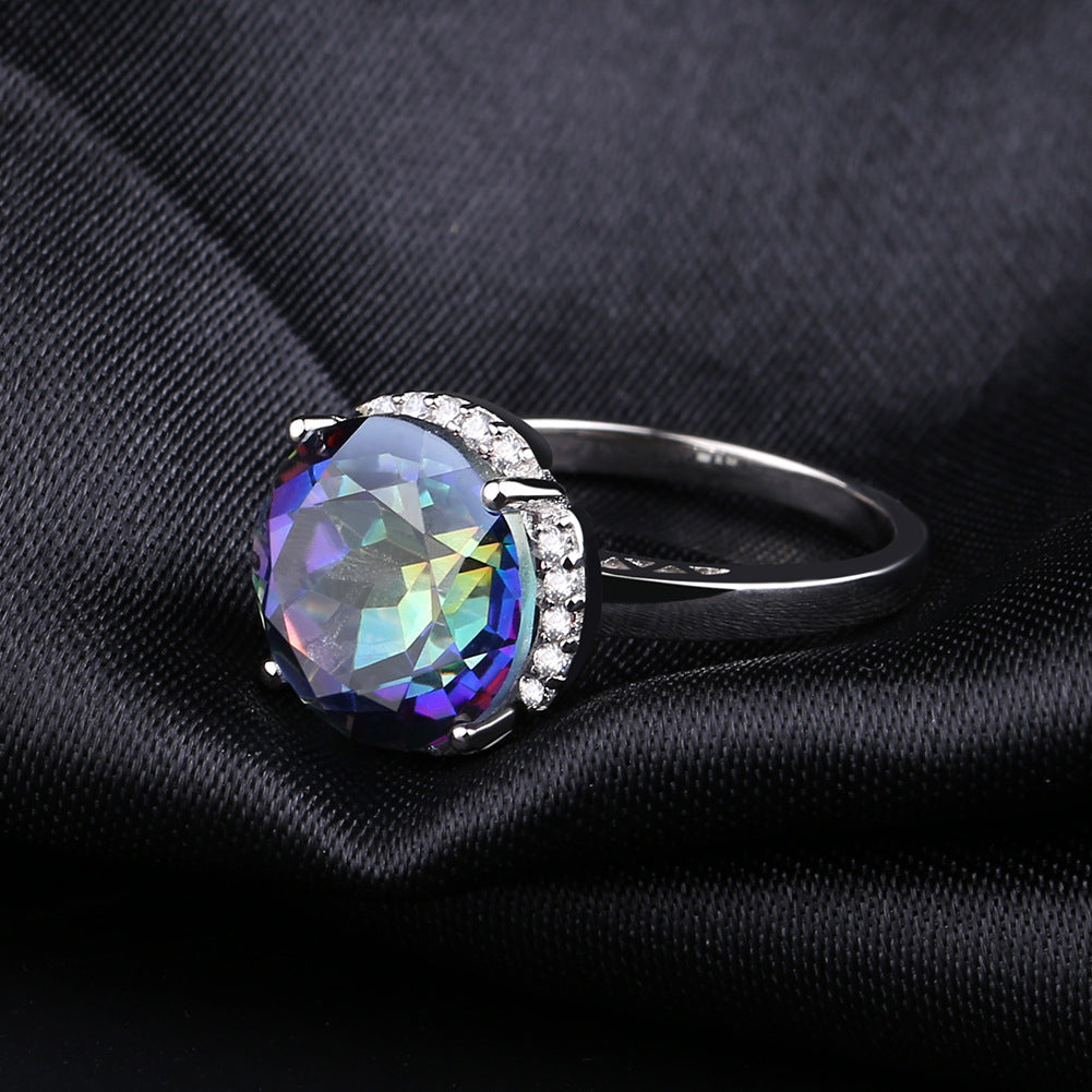 Luxury Colurful Blue Crystal Fashion Round Cut Silver Ring for Women