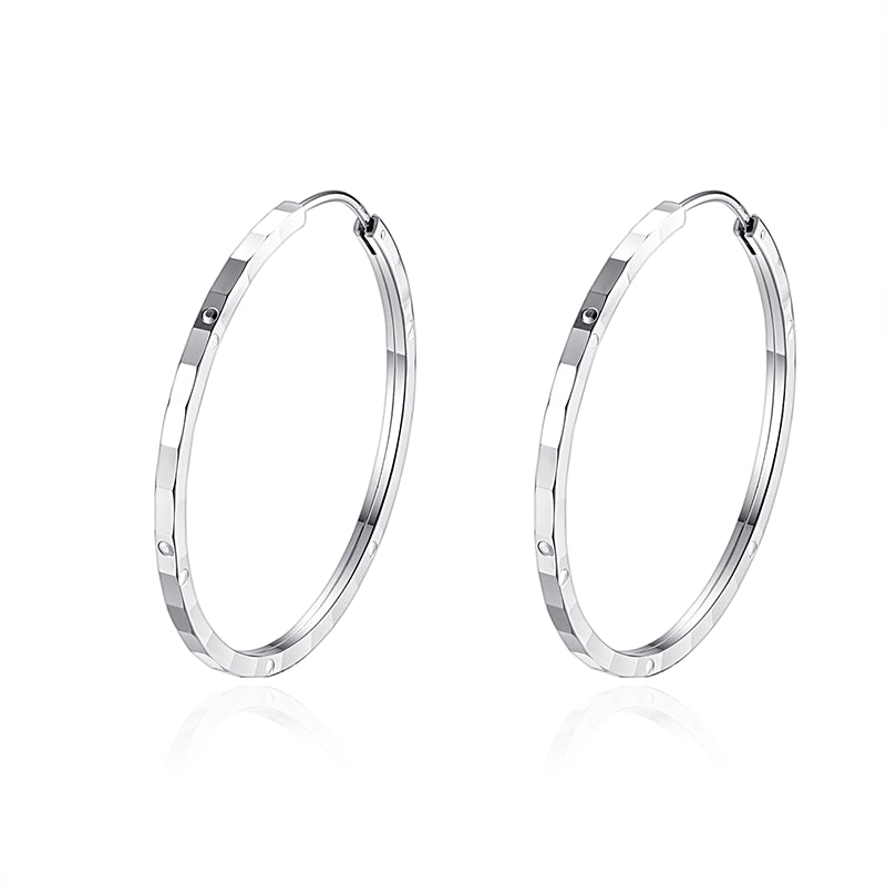 Concave-convex Rectangle Pattern Big Silver Hoop Earrings for Women