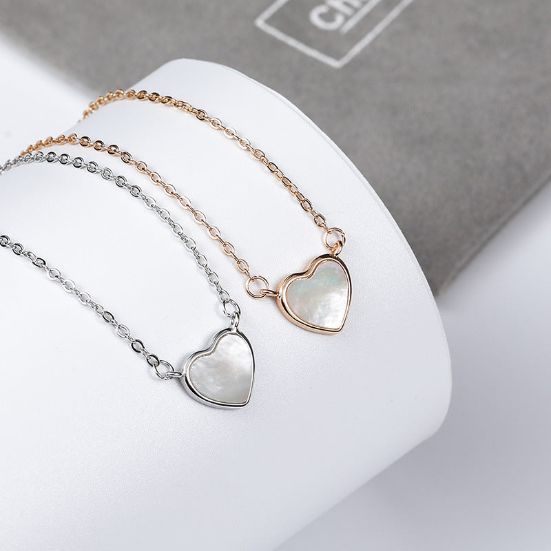 Mother of Pearl Heart Pendant Silver Necklace for Women