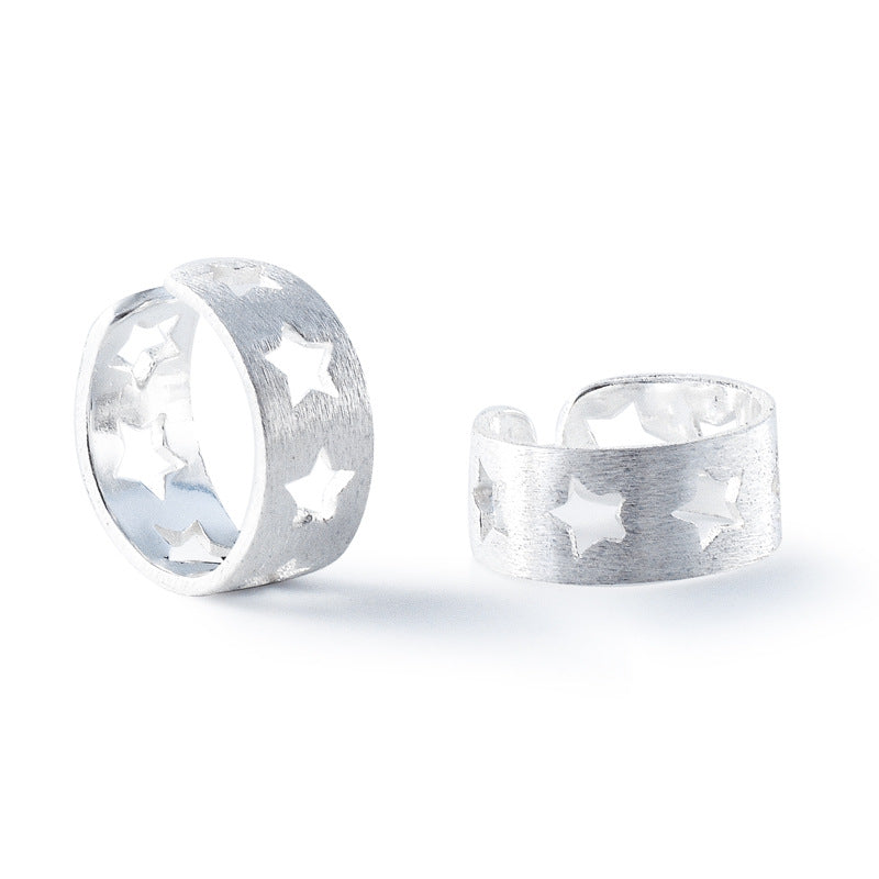 Hollow Star Pattern Brushed Ear Clip Silver Earrings for Women