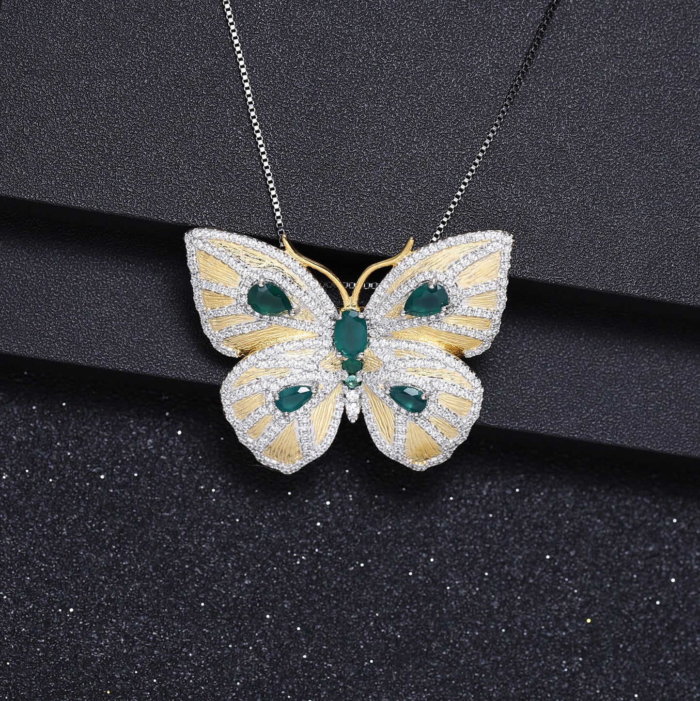 Colourful Gemstones Brooch Pendant Dual-use Design Butterfly Silver Necklace Pendant for Women