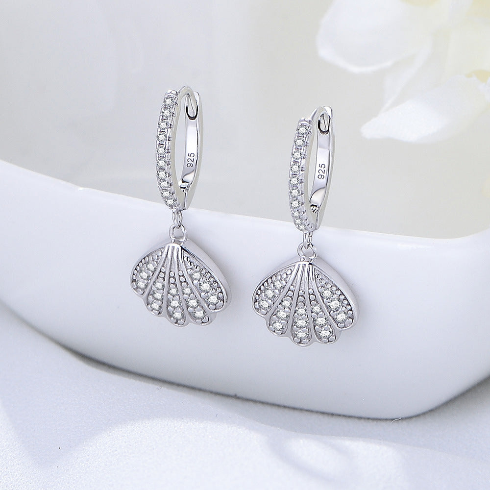 Zircon Shell-shaped Silver Drop Earrings for Women