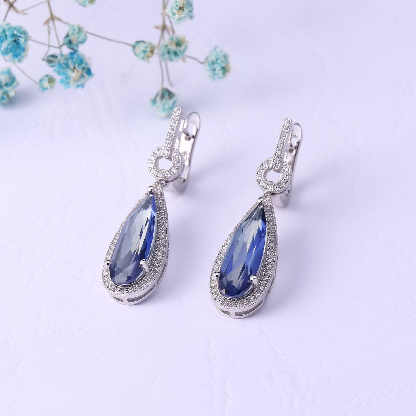 Crystal Soleste Halo Tear-drop Silver Drop Earrings for Women