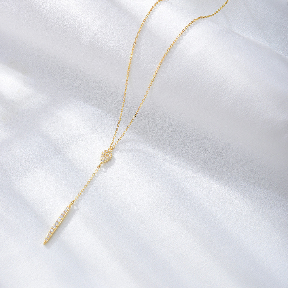 Long Tassel with Zircon Pendant Sterling Silver Necklace for Women