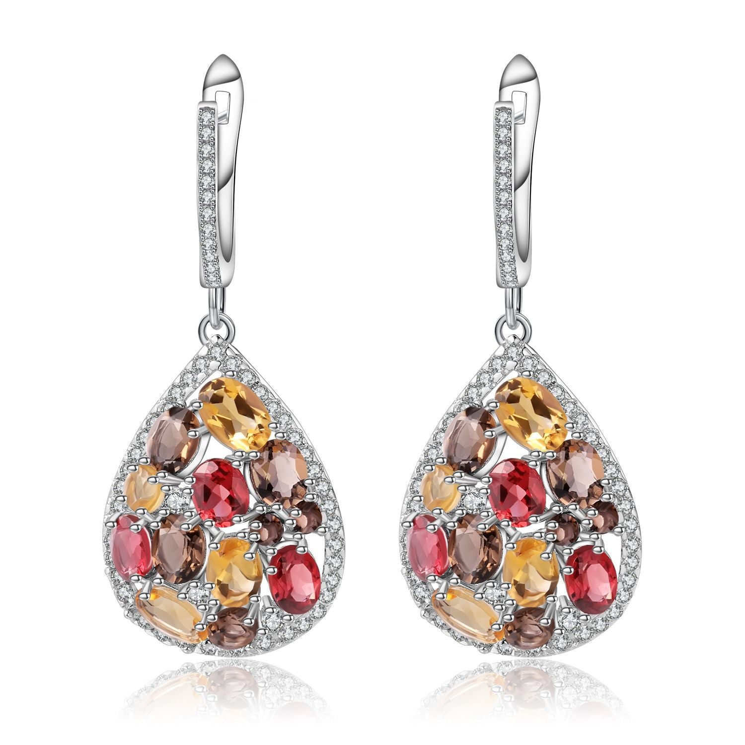 Natural Colourful Crystal  Sterling Silver Drop Earrings for Women