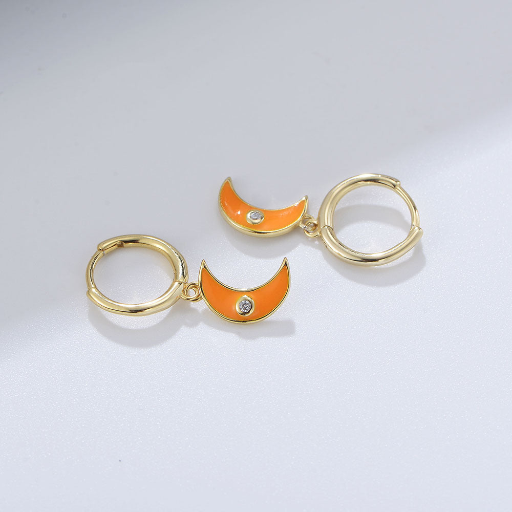 Colourful Moon with Zircon Silver Drop Earrings for Women