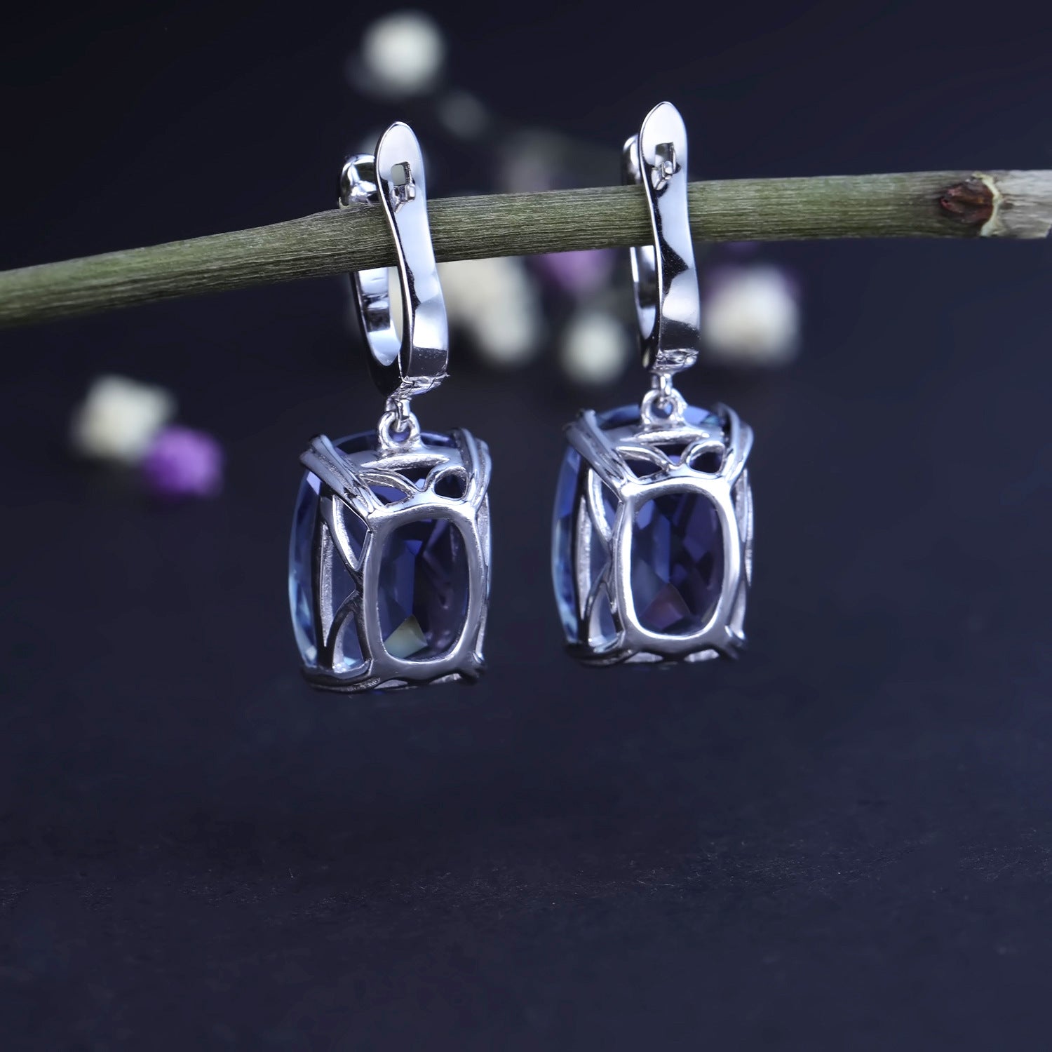 Crystal Solitaire Stone Silver Drop Earrings for Women