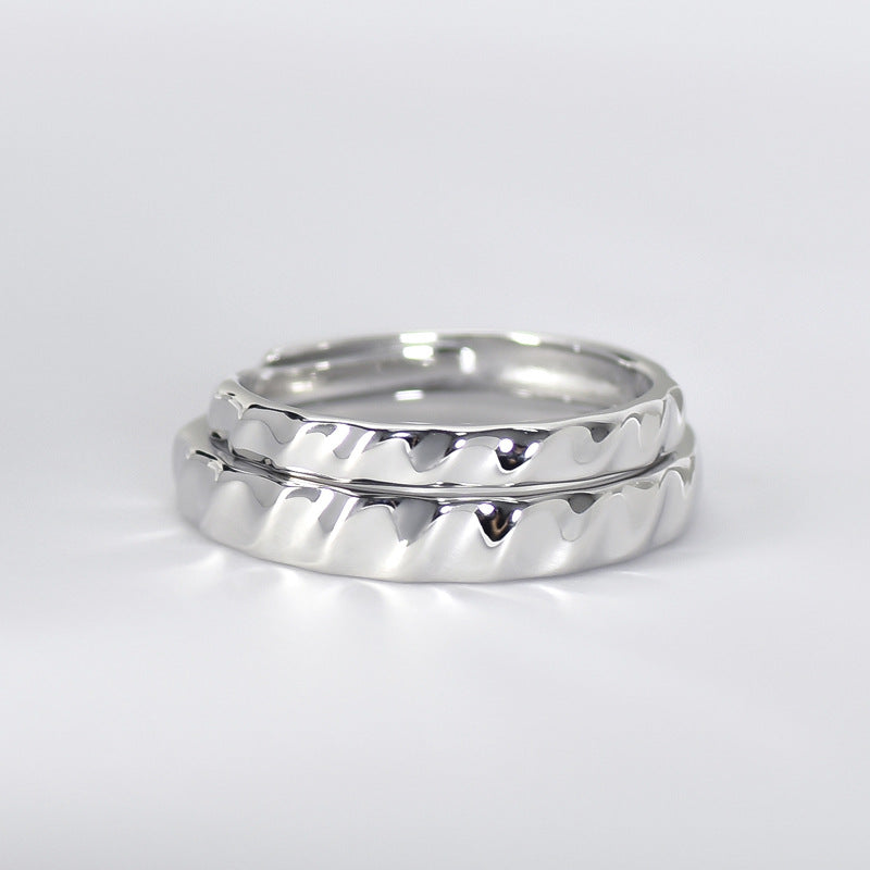 Wave Curved Face Silver Couple Ring