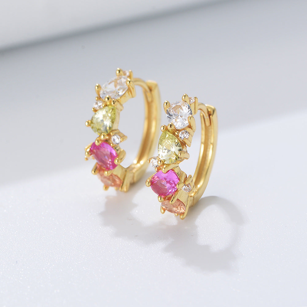 Beading Colourful Zircon Silver Hoop Earrings for Women