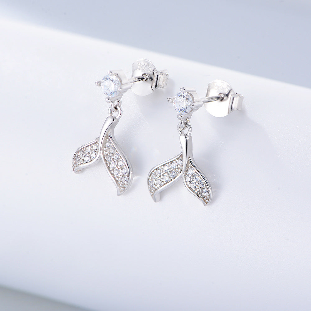 Zircon Mermaid Tail Silver Studs Earrings for Women