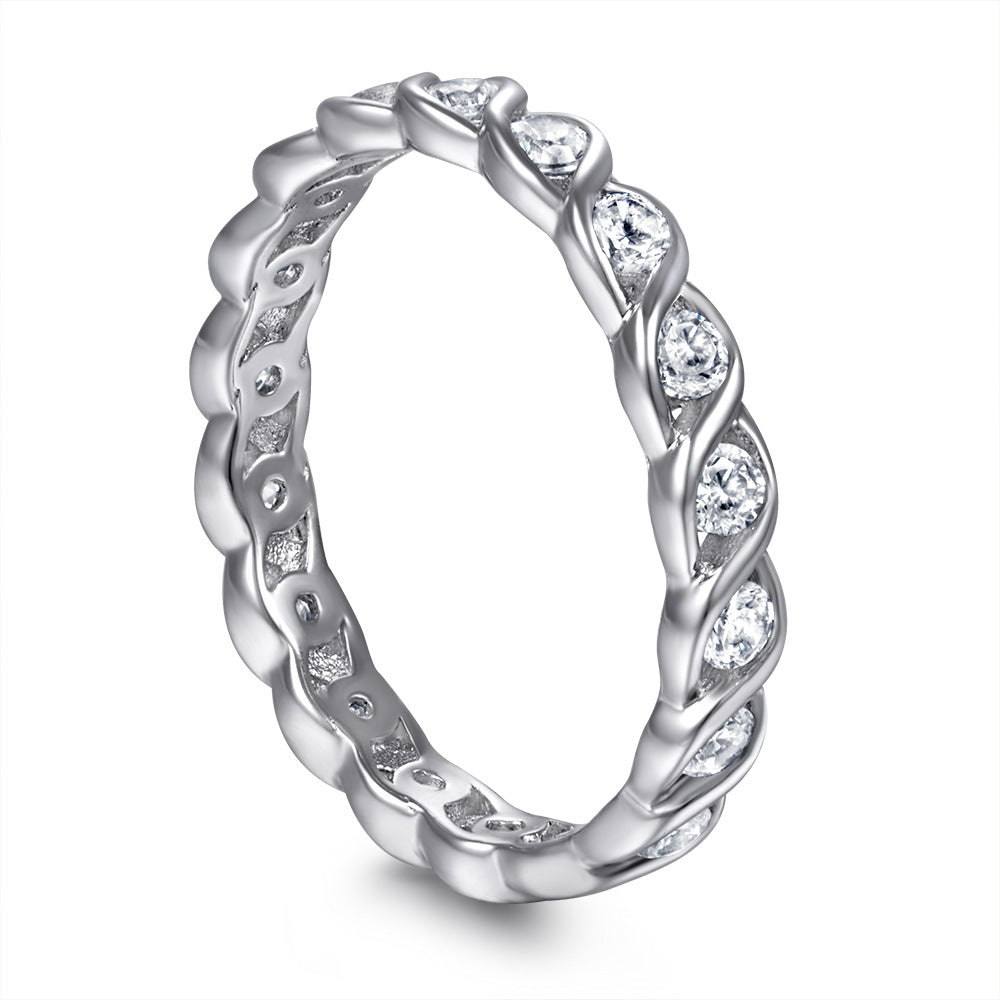 Interwoven Waves with Round Zircon Silver Ring for Women