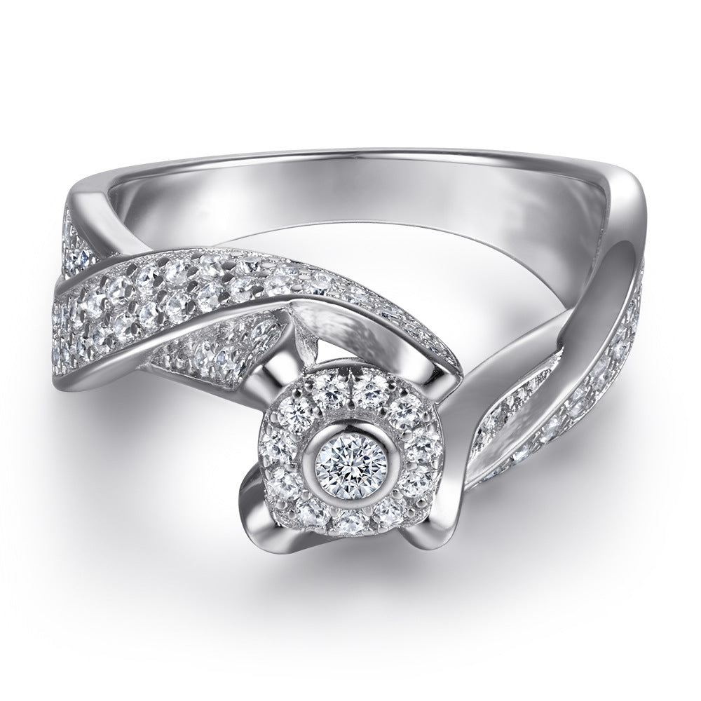 Round Zircon with Interwoven Line Cathedral Silver Ring