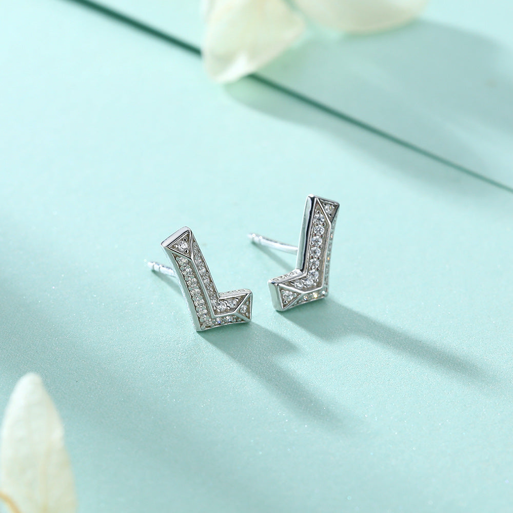 Zircon L Letter Silver Studs Earrings for Women