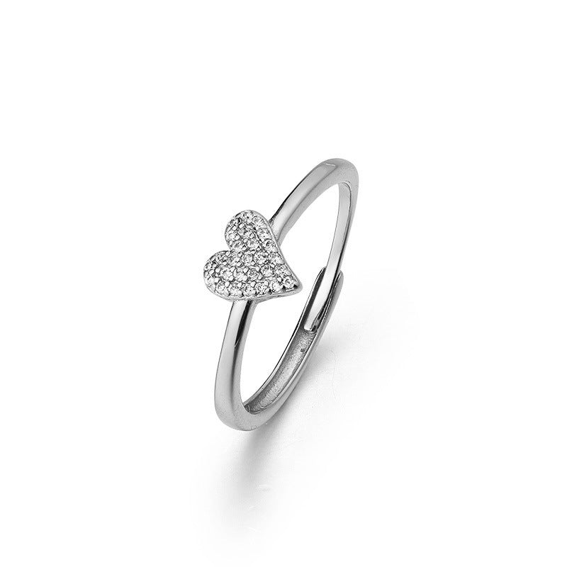 Full Zircon Heart Silver Ring for Women