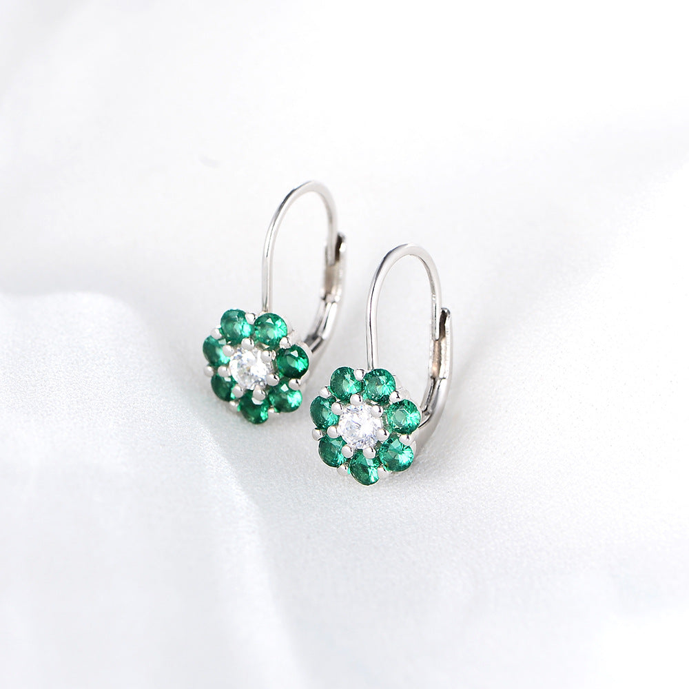 Retro Colourful Zircon Flower Silver Studs Earrings for Women