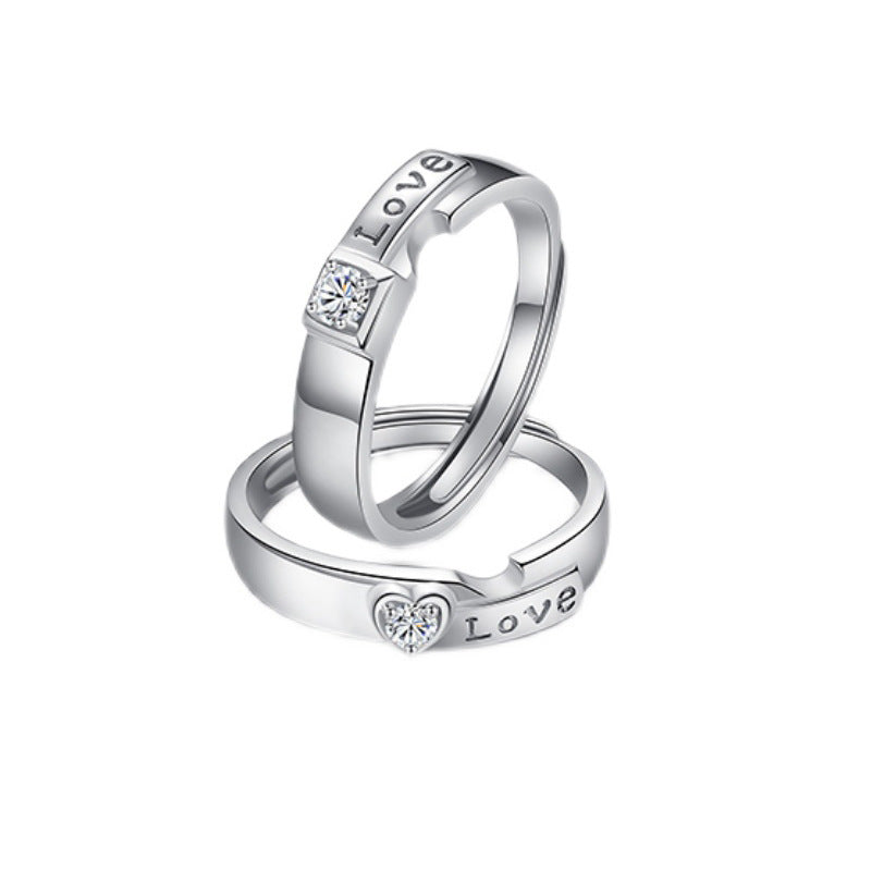 LOVE with Zircon Silver Couple Ring for Women