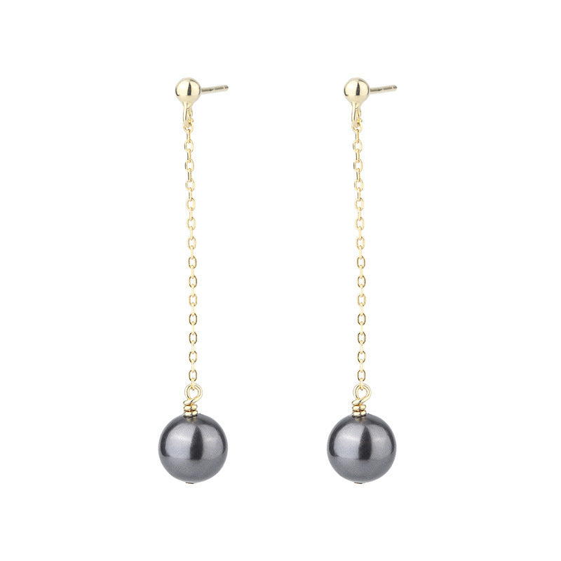 Black Pearl Long Tassel Silver Drop Earrings for Women