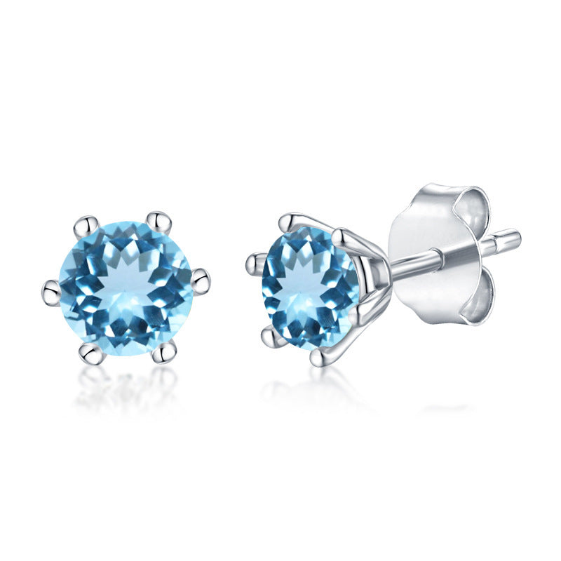 Round Cut Sterling Silver Studs for Women