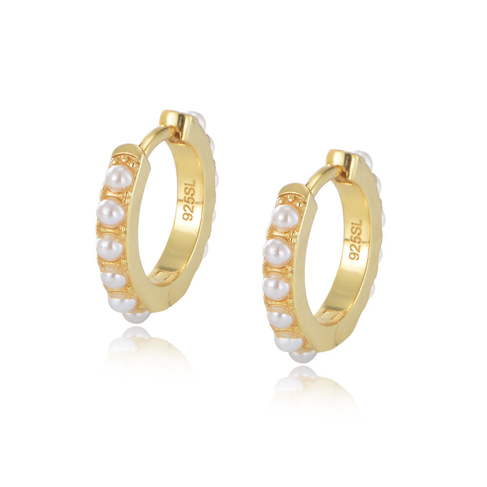 Circle Pearl Silver Hoop Earrings for Women