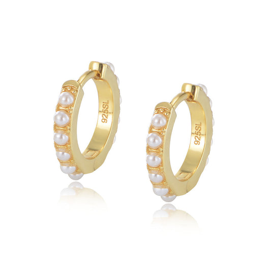 Circle Pearl Silver Hoop Earrings for Women