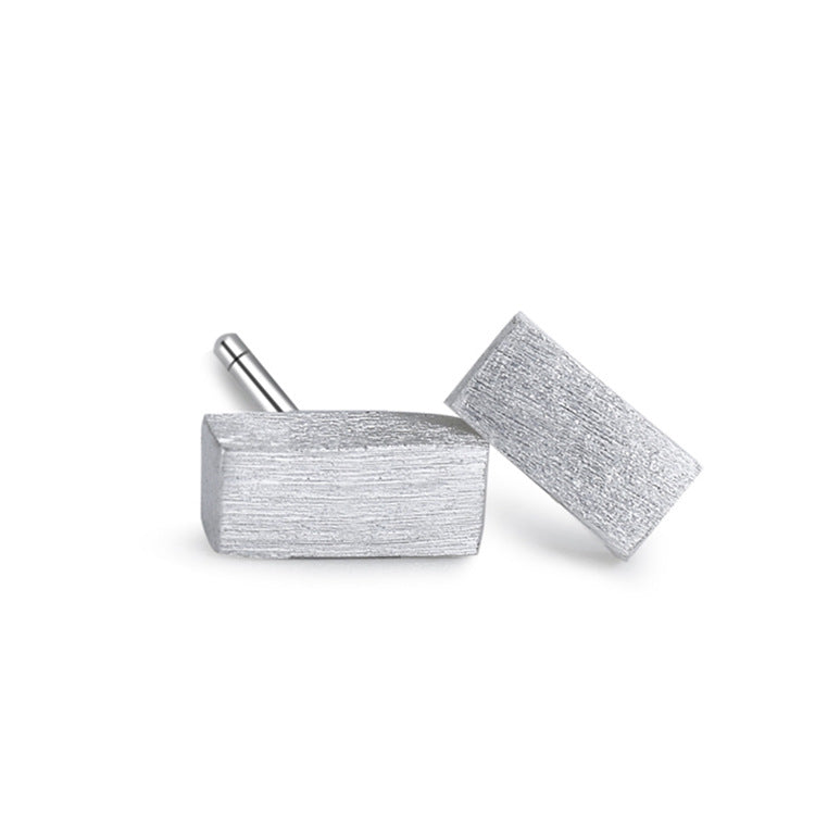 Brushed Cuboid Silver Stud Earrings for Women