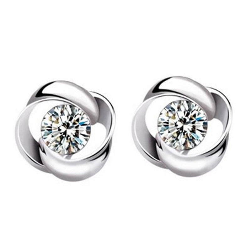 Round Zircon Rotary Silver Studs Earrings for Women