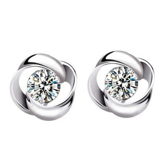 Round Zircon Rotary Silver Studs Earrings for Women