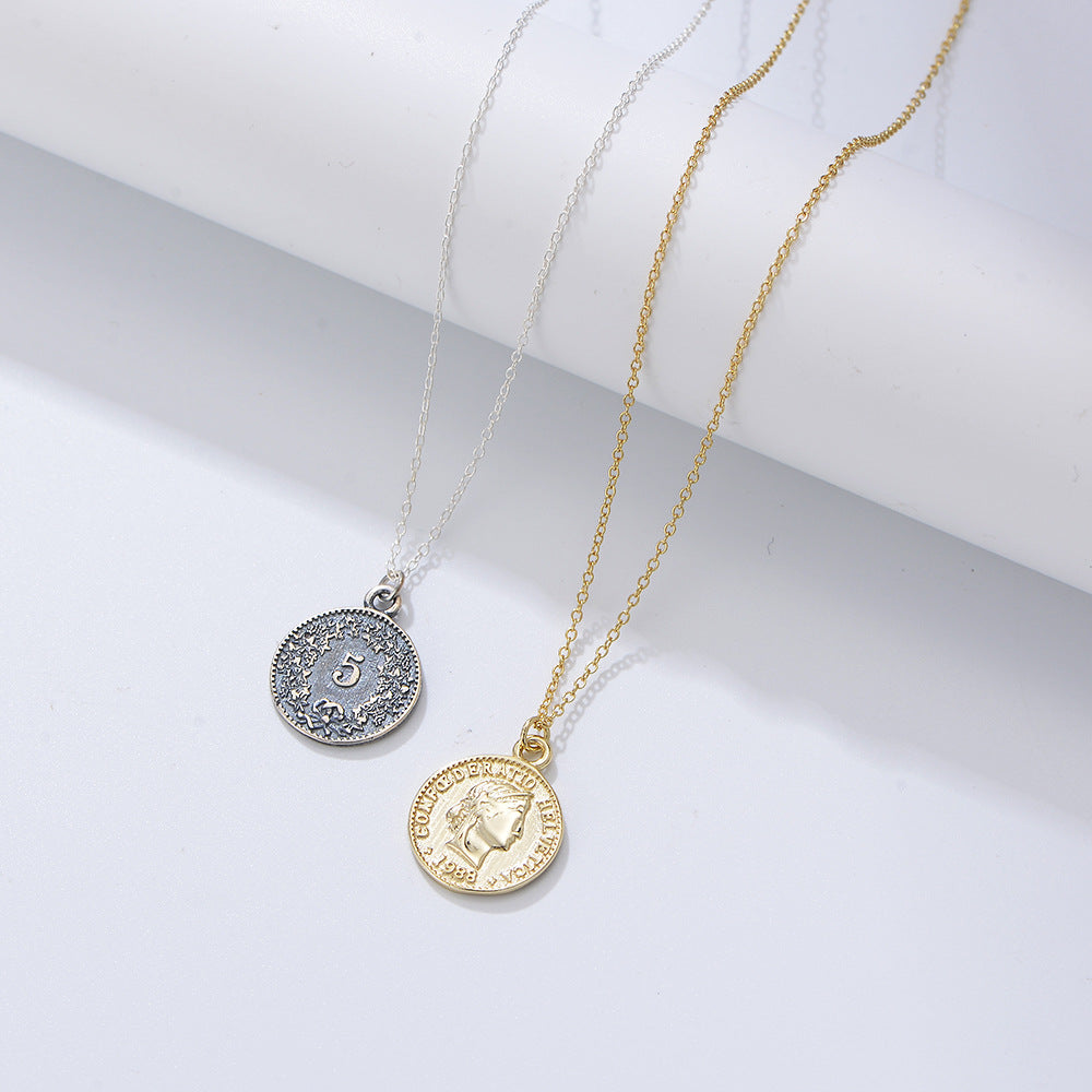 Vintage Coin Design Pendant Sterling Silver Necklace for Women