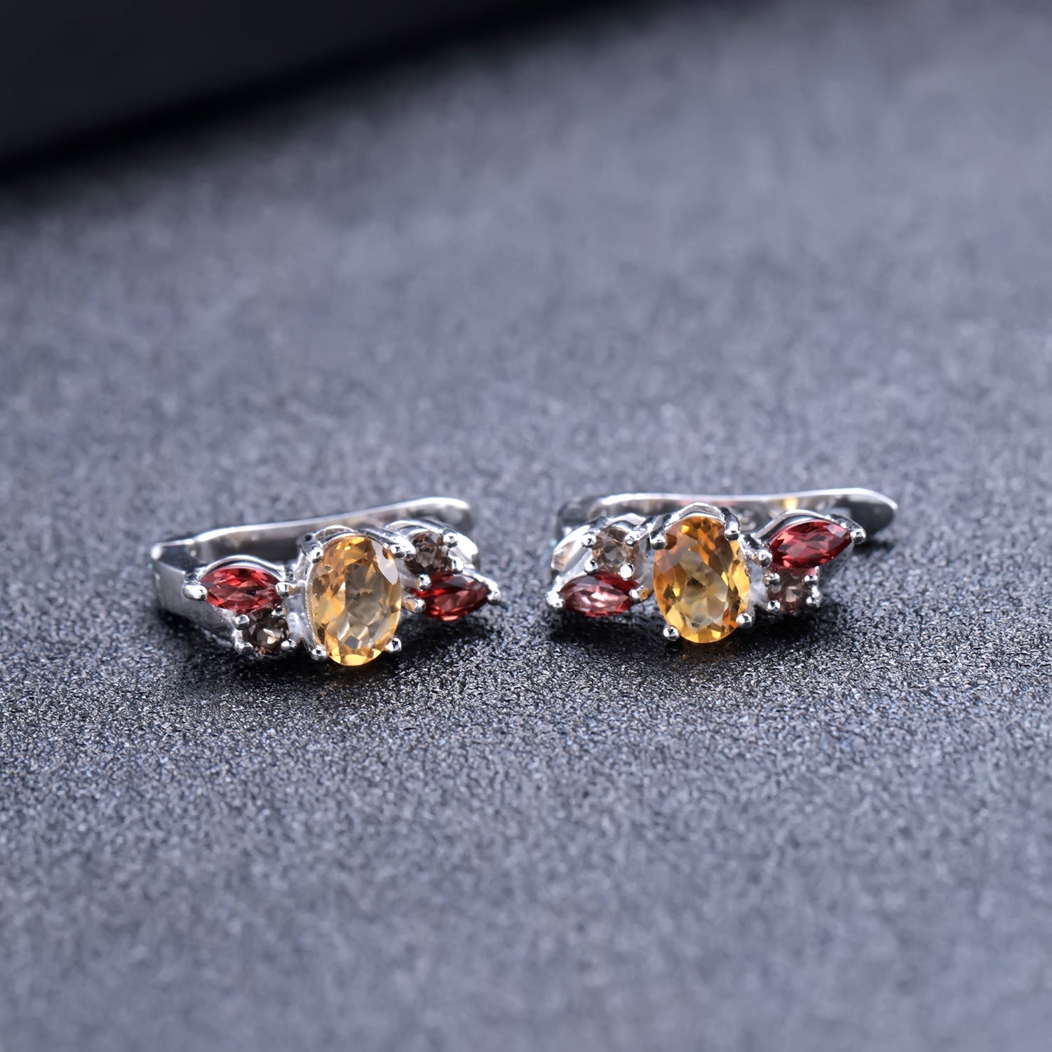 European Natural Colourful Gemstones Silver Studs Earrings for Women