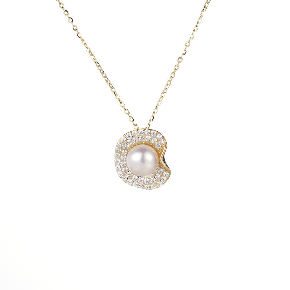 Pearl with Crystal Pendants 925 Silver Collarbone Necklace for Women