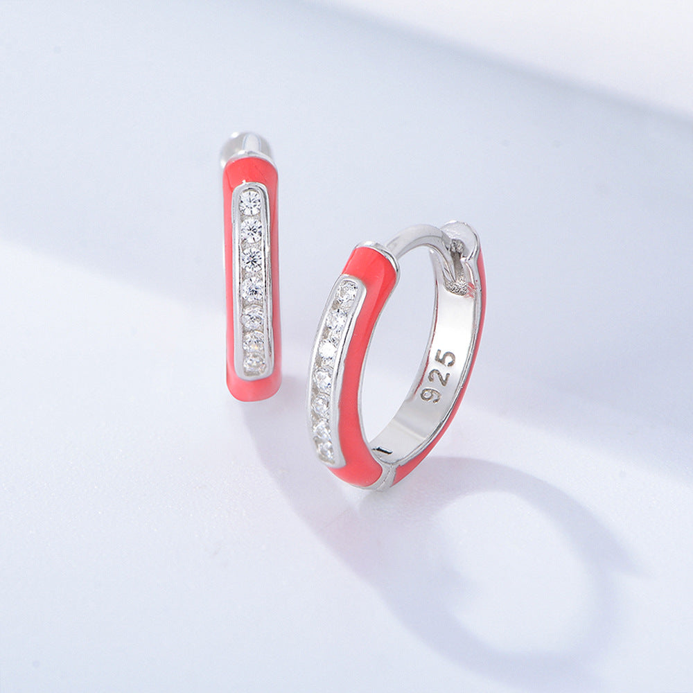 Colour with Zircon Silver Hoop Earrings