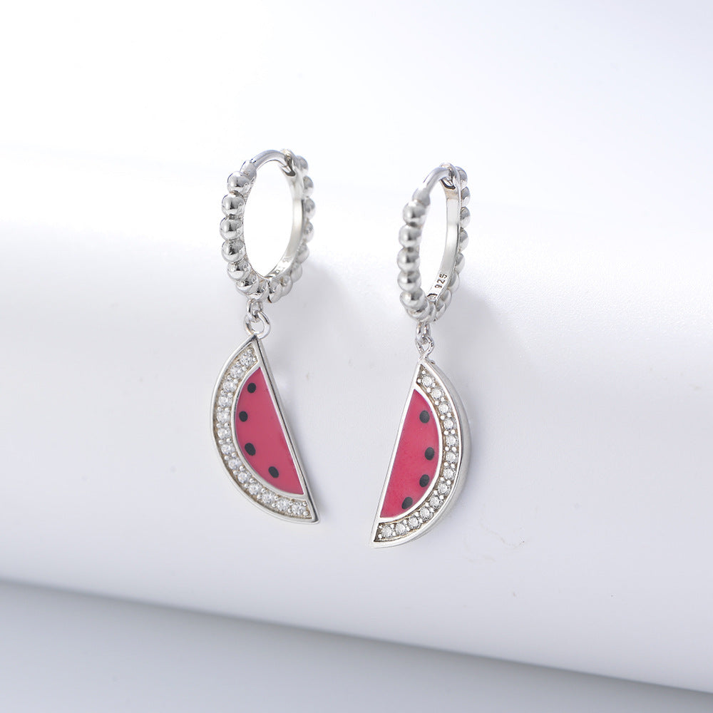 Watermelon with Zircon Silver Drop Earrings for Women