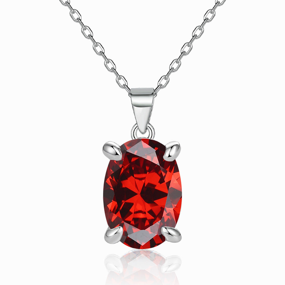 Oval Zircon Pendant Silver Necklace for women