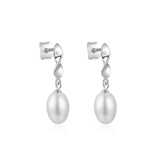 Spiral with Pearl Silver Drop Earrings for Women