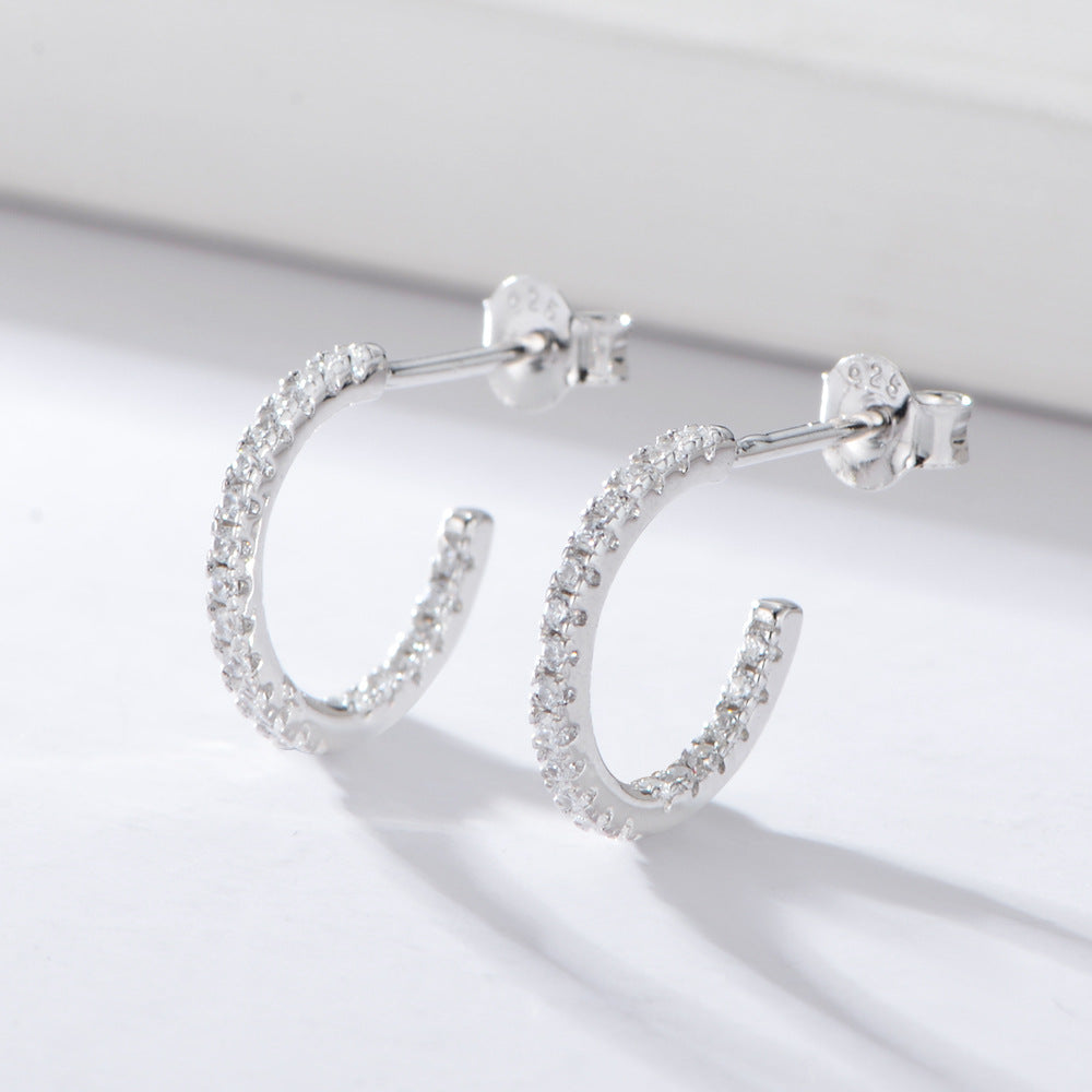 C-shaped Zircon Silver Studs Earrings for Women