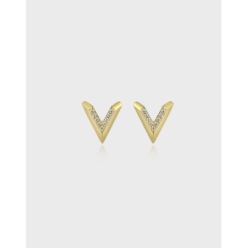 V Shaped with Zircon Silver Studs Earrings for Women