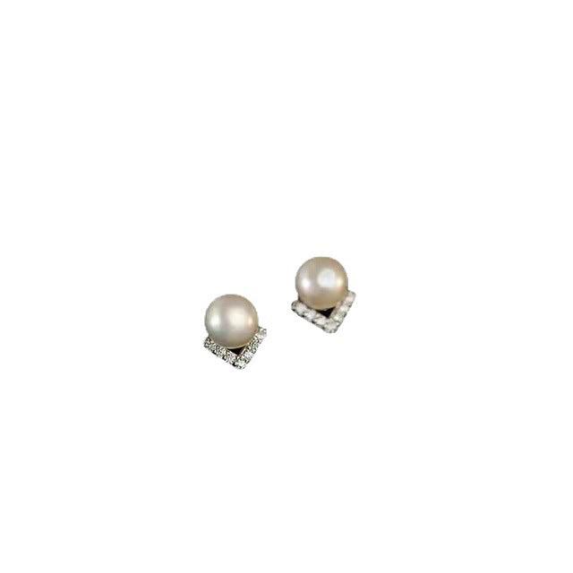 V Shape with Pearl Silver Studs Earrings for Women