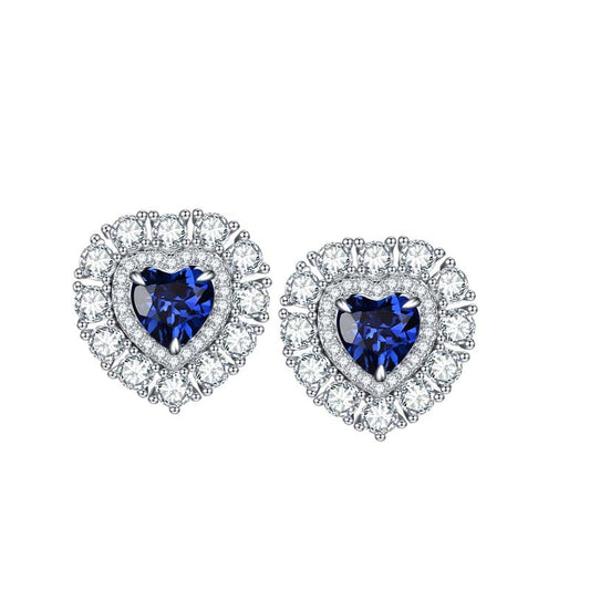 Lab-Created Sapphires 6*6mm Heart Shape Soleste Halo Silver Studs Earrings for Women