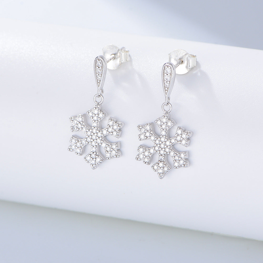 Zircon Snowflake Series Silver Drop Earrings for Women