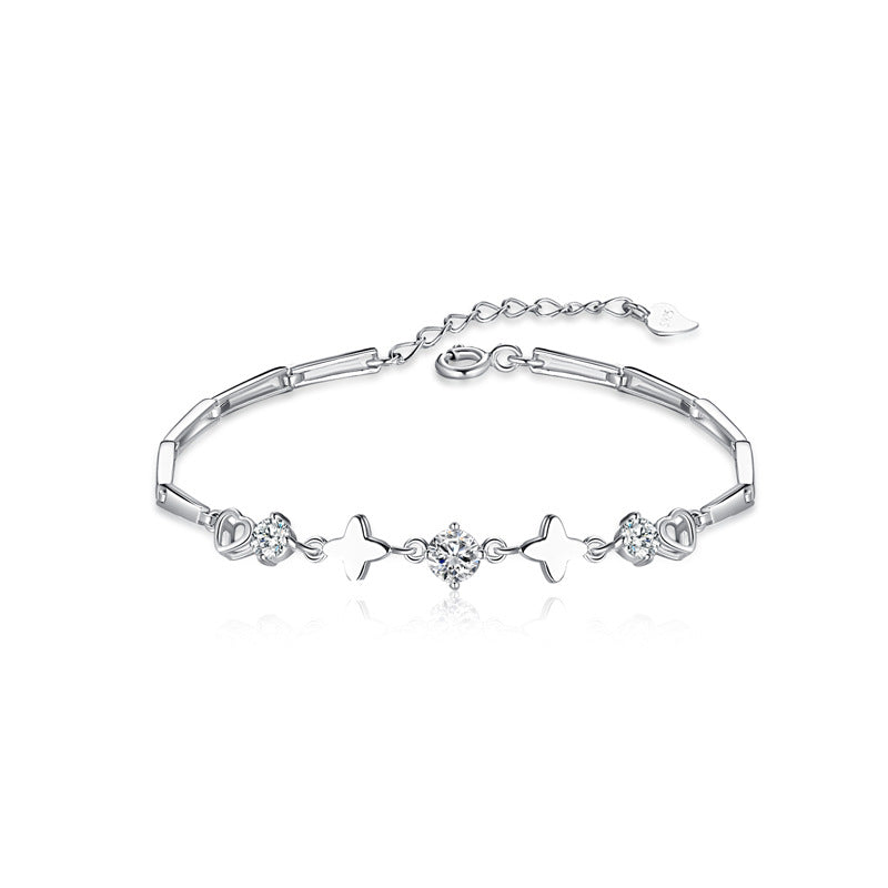 Cross Star with Round Zircon Silver Bracelet for Women