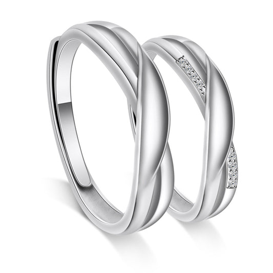 Irregular Lines with Zircon Silver Couple Ring for Women