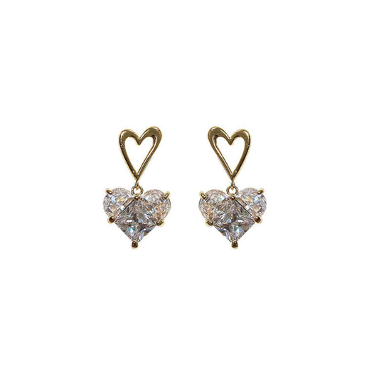 Zircon Heart with Hollow Love Silver Studs Earrings for Women