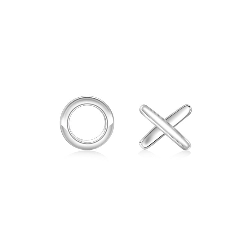 Asymmetric Letter XO Silver Stud Earrings for Women