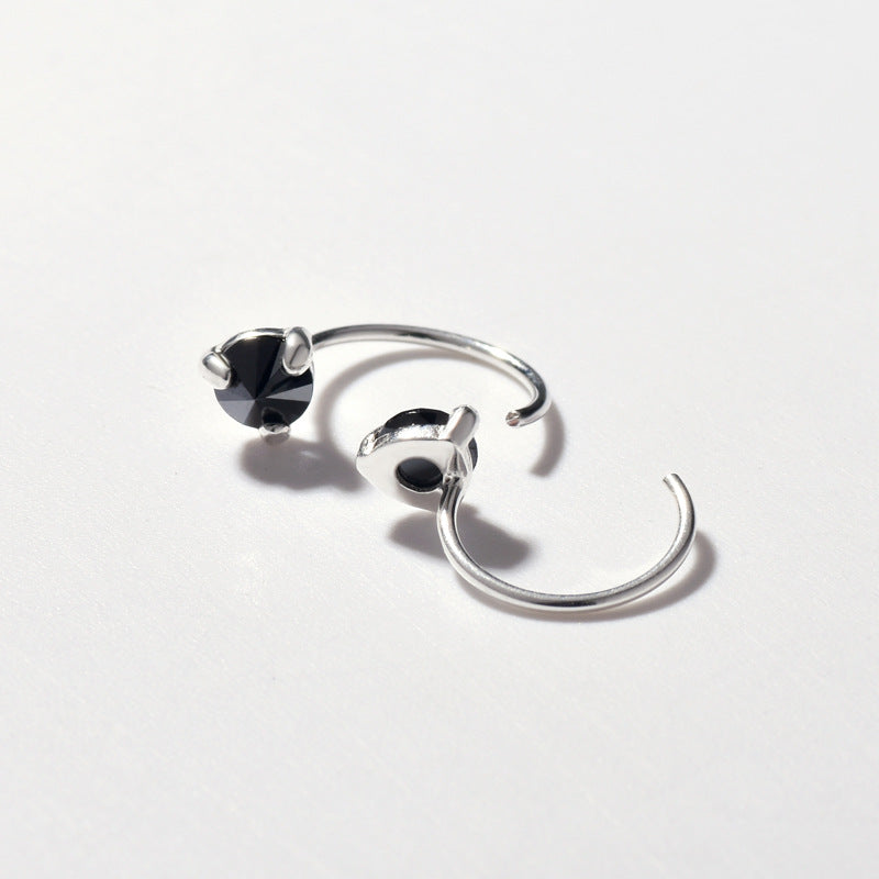 Single Black Zircon Silver Hook Earrings for Women