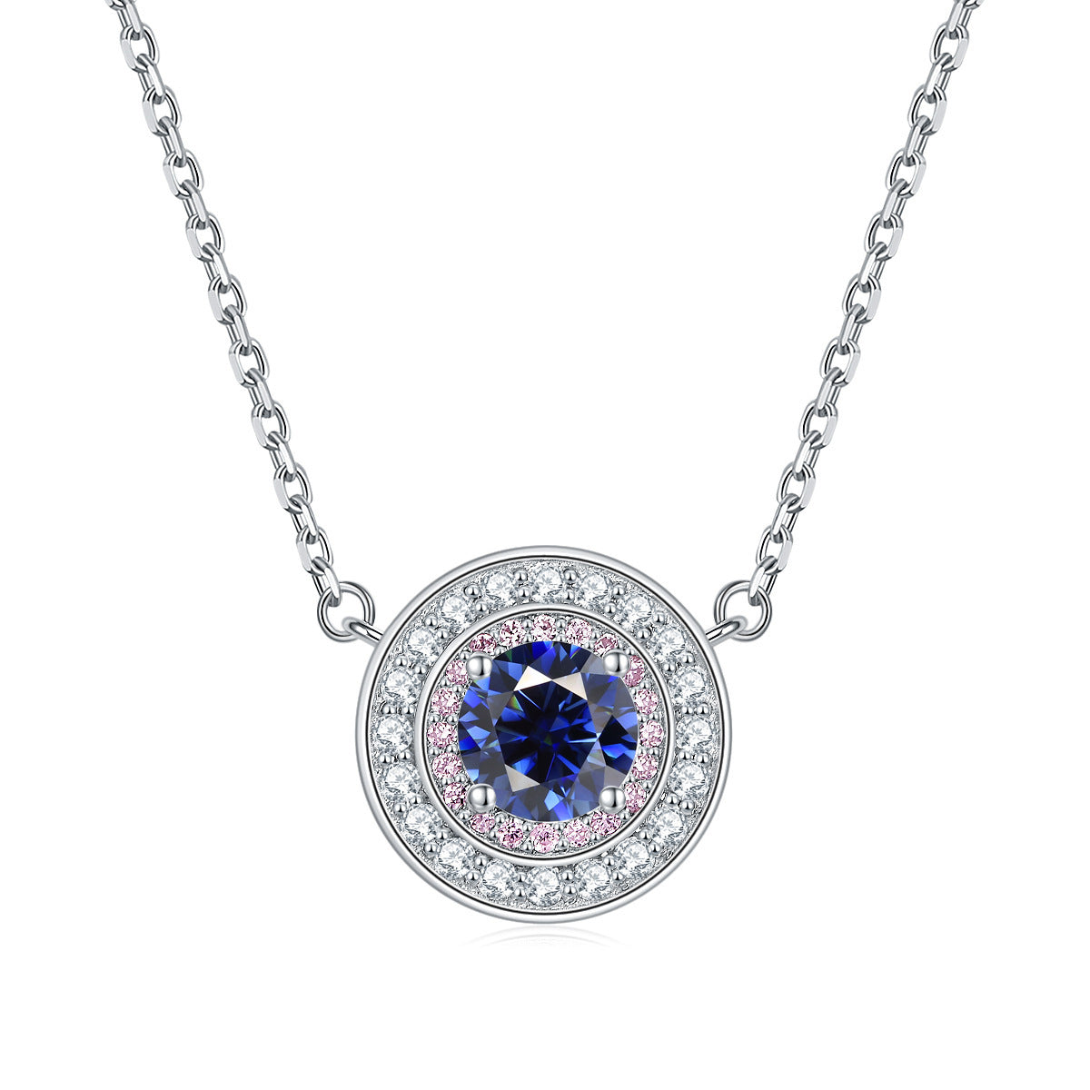 Colourful Round Zircon Soleste Halo Pendant Silver Necklace for Women